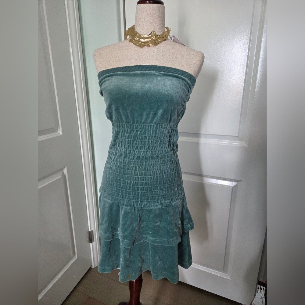 Vintage Velvet Stussy Teal Strapless Dress Size M 8 Or 10